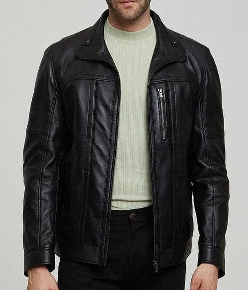 Men's Black Zippered Accents Leather Biker Jacket - Image 3